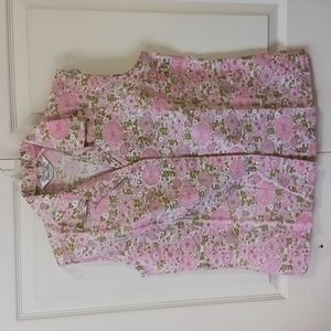 Vintage "permanent press" sleeveless button down floral blouse - size 6/38 - med
